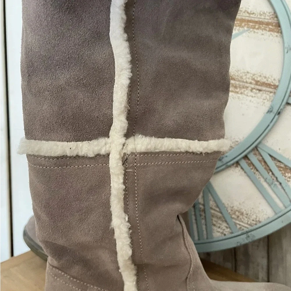Lavorazione Artigianale Womens Leather Suede Shearling Knee High Boots sz 39 New